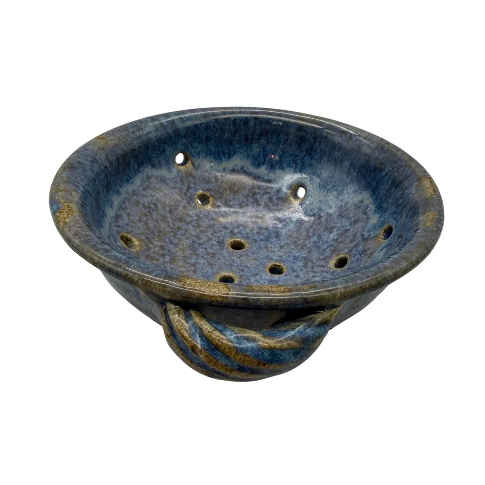Studio Pottery Blue‎ Stoneware Berry Bowl Colander Jane Berr 2004 Signed